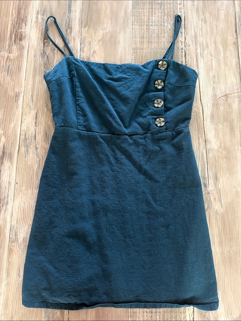 Urban Outfitters Deep Teal Spaghetti-Strap Mini Dress with Side Buttons